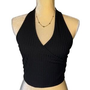 Shein Medium Black Halter Neck Ribbed Top